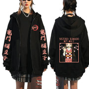 Anime Demon Slayer Zip Up Hoodies Kamado Nezuko And Kamado Tanjirou Print Men Women Harajuku Sweatshirt
