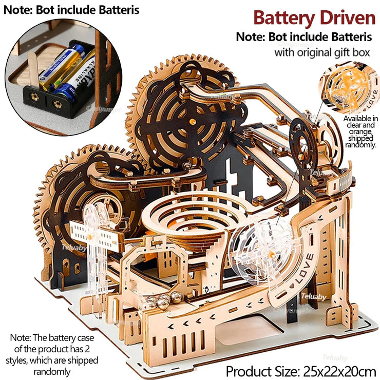 3D Wooden Marble Run Set – DIY Assembly Mechanical Model Kit