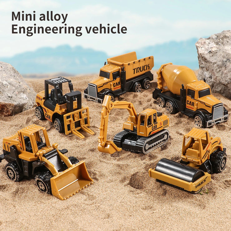 6-Piece Diecast Construction Vehicle Set – Alloy Loader, Tractor, Excavator & Trucks for Kids