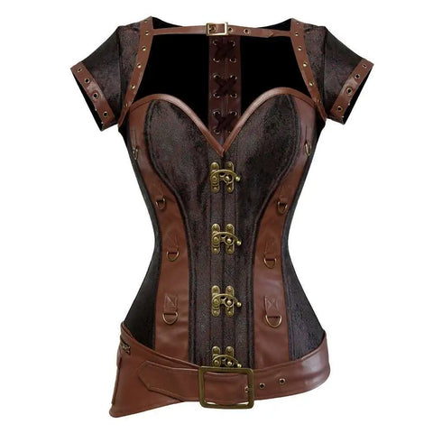 Steampunk Corsets for Women Gothic Corset Bustier Zipper Plus Size Vintage Faux Leather Corset Top Brown Plus Sizes