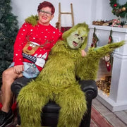 Green Furry Monster Costume – Christmas Cosplay Suit with Santa Styling for Stage, Halloween & Holiday Performances