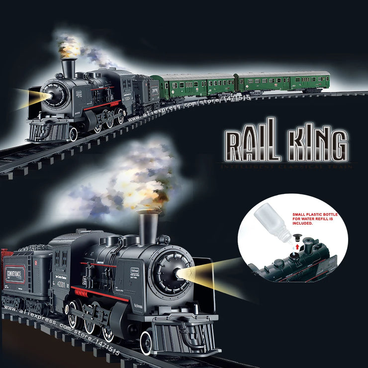Electric Classic Passenger Train Set – Battery-Operated Steam Locomotive with Smoke and Sound Simulation