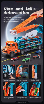 3D Rail Flying Car Set – Inertial Power Puzzle Track with Transforming Alloy Vehicles