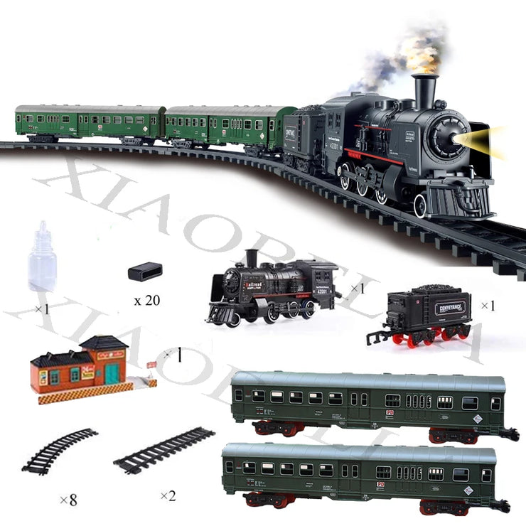 Electric Classic Passenger Train Set – Battery-Operated Steam Locomotive with Smoke and Sound Simulation