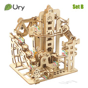 URY 3D Wooden Marble Run Electric Catapult Track – Mechanical Puzzle Model Kit