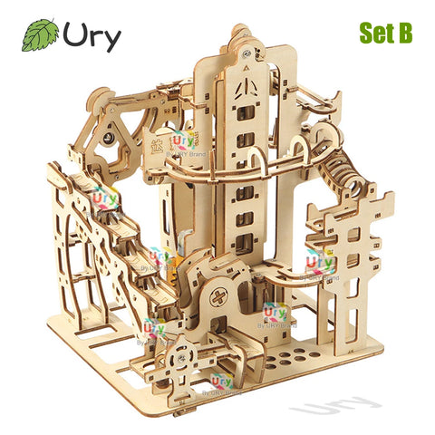 URY 3D Wooden Marble Run Electric Catapult Track – Mechanical Puzzle Model Kit