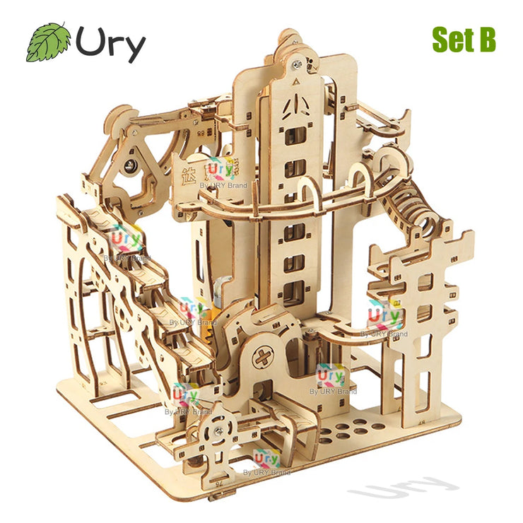URY 3D Wooden Marble Run Electric Catapult Track – Mechanical Puzzle Model Kit