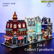 1456/1950/2225 pcs European Market Street Café Villa Store House MINI Bricks Building Blocks City Street View Scene Model