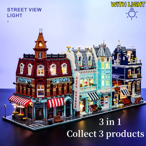1456/1950/2225 pcs European Market Street Café Villa Store House MINI Bricks Building Blocks City Street View Scene Model