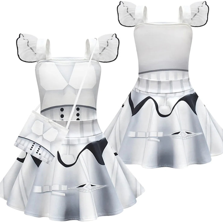 Black Knights Stormtrooper Cosplay Costume – Fancy Dress for Girls Aged 6 to 14, Inspired by Movie Space Battles