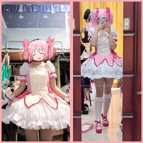 SBluuCosplay Kaname Madoka Costume – Upgraded Puella Magi Madoka Magica Dress for Halloween and Cosplay Events