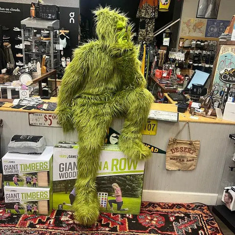 Green Furry Monster Costume – Christmas Cosplay Suit with Santa Styling for Stage, Halloween & Holiday Performances