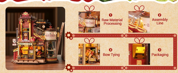 Robotime ROKR Christmas Dream Gift Factory Music Box – 3D Wooden Puzzle Model Kit