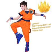 Son Goku and Krillin Cosplay Costumes – Halloween Suits with Tail, Wristband, and Super Saiyan Wig for Adults and Kids