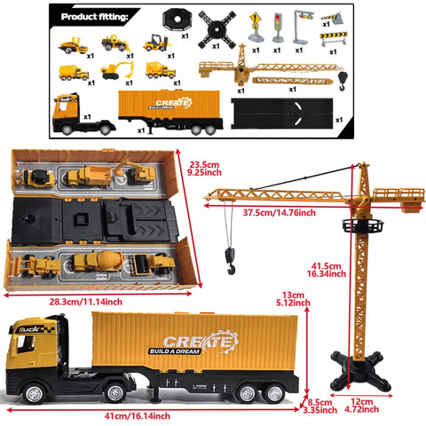 Alloy Construction Vehicle Set – Bulldozer, Crane, Excavator & Truck Models for Kids
