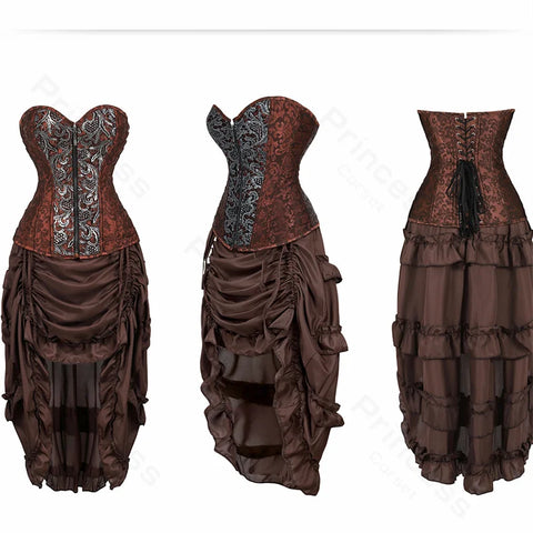 Steampunk Pirate Costume for Women – Cagalli Yulia cosplay Leather Corset Top with Drawstring Skirt Plus Size