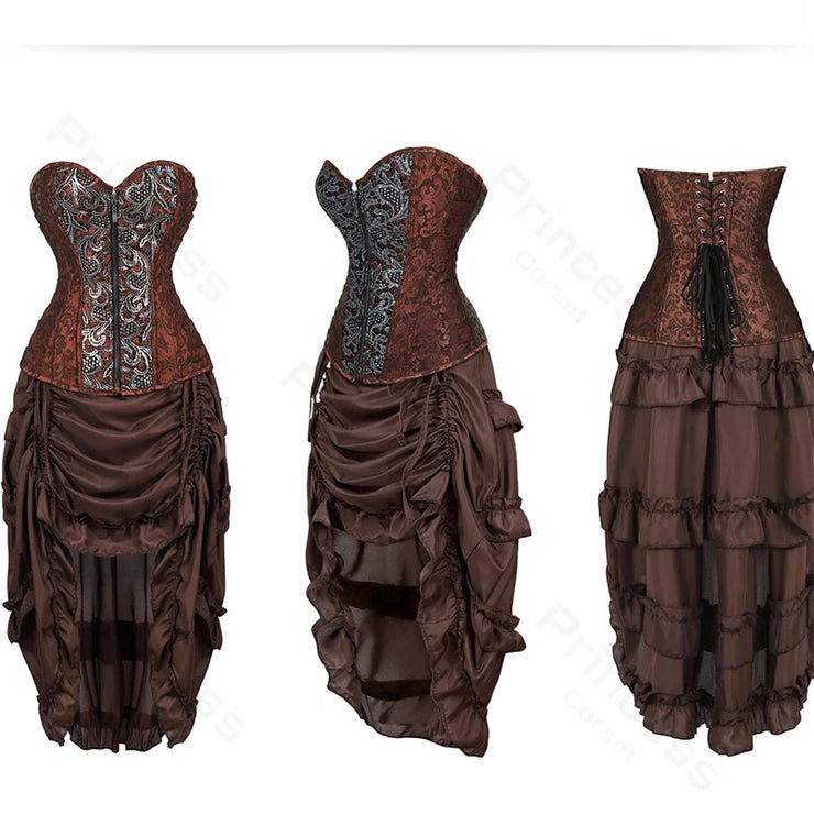 Steampunk Pirate Costume for Women – Cagalli Yulia cosplay Leather Corset Top with Drawstring Skirt Plus Size