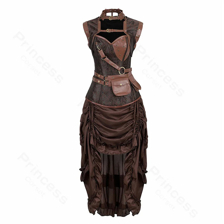 Steampunk Pirate Costume for Women – Cagalli Yulia cosplay Leather Corset Top with Drawstring Skirt Plus Size