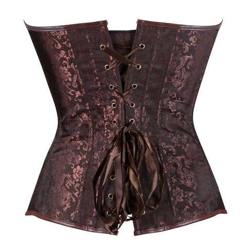 Steampunk Corsets for Women Gothic Corset Bustier Zipper Plus Size Vintage Faux Leather Corset Top Brown Plus Sizes