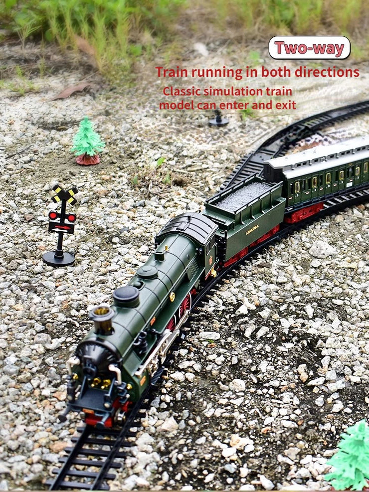 Classic Electric Train Set – Retro Steam Locomotive with Alloy Engine and Tracks for Kids