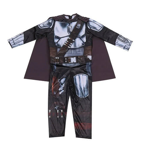 Boys Mandalorian Movie Mask Costume Printed Cartoon Warrior Armor Bodysuit Kids Fantasy Cosplay Costume Halloween