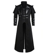 Vintage Steampunk Assassin Costume – Black Gothic Split Jacket with Medieval Pirate and Elven Style for Adult Men