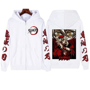 Anime Demon Slayer Doma Zipper Hoodie Harajuku Hip Hop Pullover Tops Sweatshirt Gift