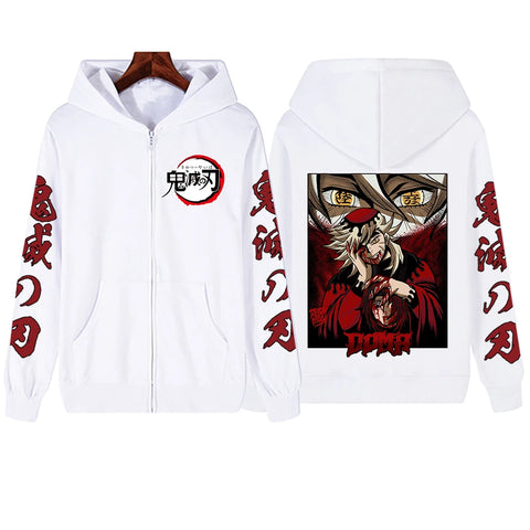 Anime Demon Slayer Doma Zipper Hoodie Harajuku Hip Hop Pullover Tops Sweatshirt Gift