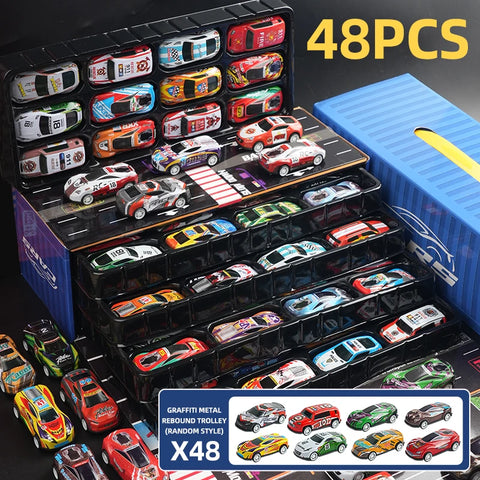 48-Piece Mini Racing Car Set with Play Map & 4-Level Garage – Gift Box Edition for Kids