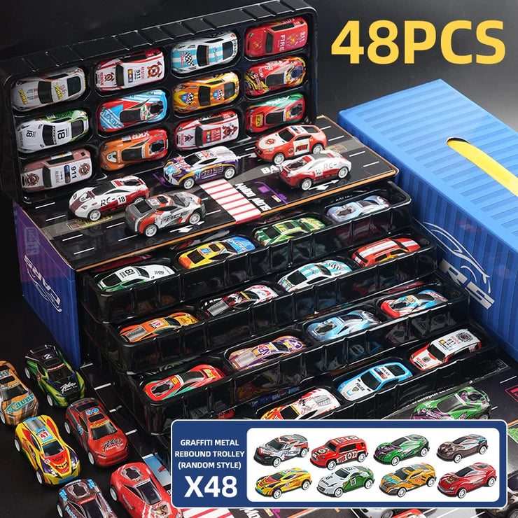 48-Piece Mini Racing Car Set with Play Map & 4-Level Garage – Gift Box Edition for Kids