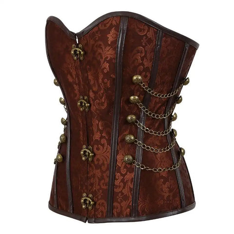 Steampunk Corsets for Women Gothic Corset Bustier Zipper Plus Size Vintage Faux Leather Corset Top Brown Plus Sizes