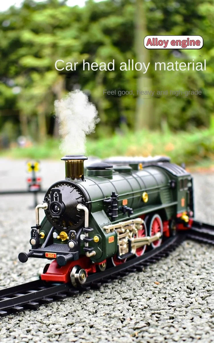Classic Electric Train Set – Retro Steam Locomotive with Alloy Engine and Tracks for Kids