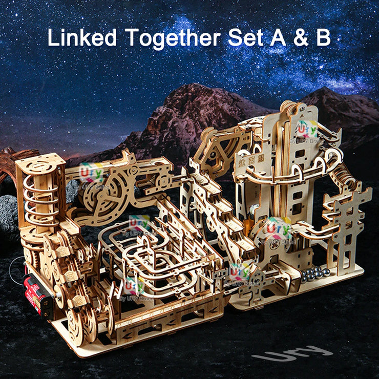URY 3D Wooden Marble Run Electric Catapult Track – Mechanical Puzzle Model Kit