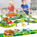 Dinosaur World Road Race Track Set – Flexible Track with Dinosaur Toys and Racing Car for Kids