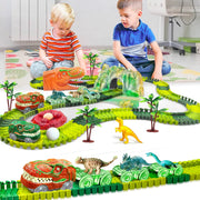 Dinosaur World Road Race Track Set – Flexible Track with Dinosaur Toys and Racing Car for Kids