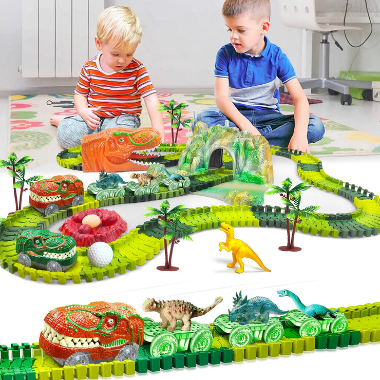 Dinosaur World Road Race Track Set – Flexible Track with Dinosaur Toys and Racing Car for Kids