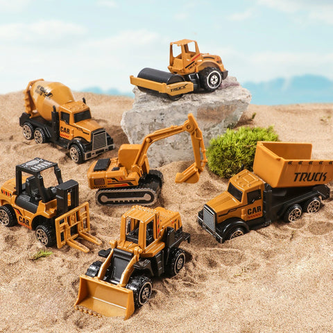 6-Piece Diecast Construction Vehicle Set – Alloy Loader, Tractor, Excavator & Trucks for Kids
