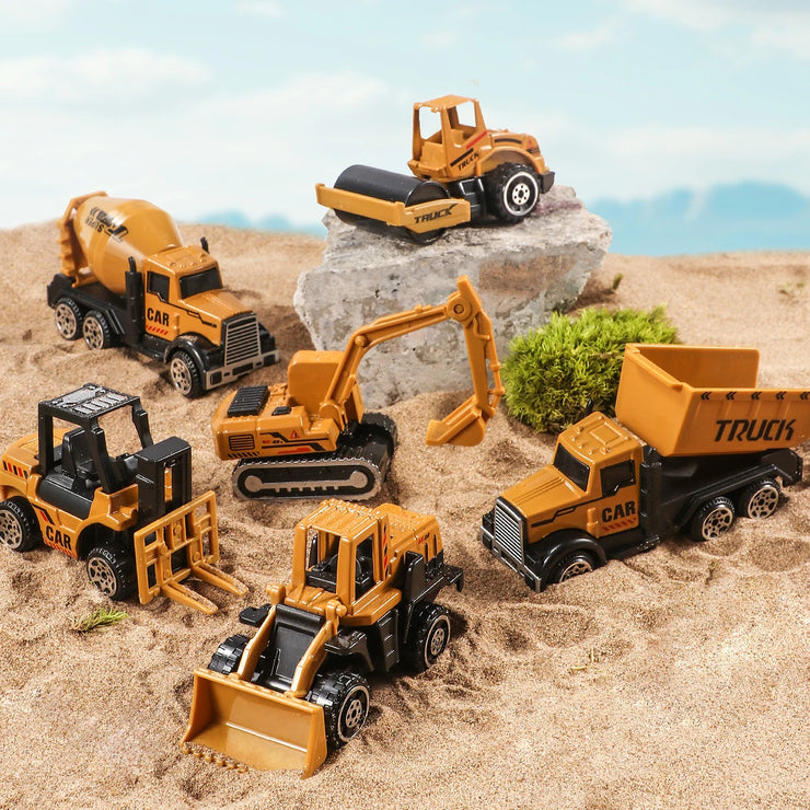 6-Piece Diecast Construction Vehicle Set – Alloy Loader, Tractor, Excavator & Trucks for Kids