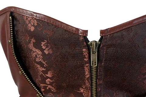 Steampunk Corsets for Women Gothic Corset Bustier Zipper Plus Size Vintage Faux Leather Corset Top Brown Plus Sizes
