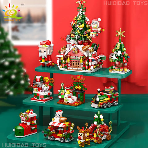 Christmas 8IN1 Santa Claus Tree Model Building Block DIY Elk Snowman Bricks Ornament Toys for Children Adult Gift