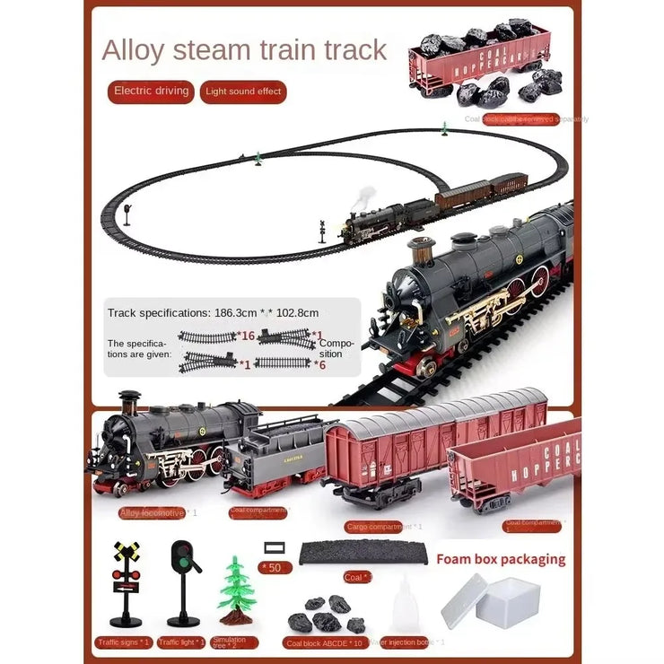 Classic Electric Train Set – Retro Steam Locomotive with Alloy Engine and Tracks for Kids