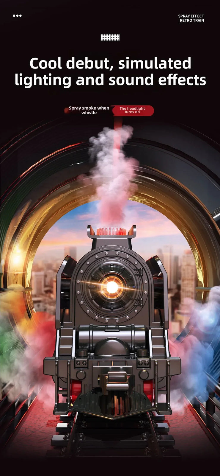 Retro Electric Steam Train Set – Classic Model with Tracks, Smoke, Sound & Light for Kids