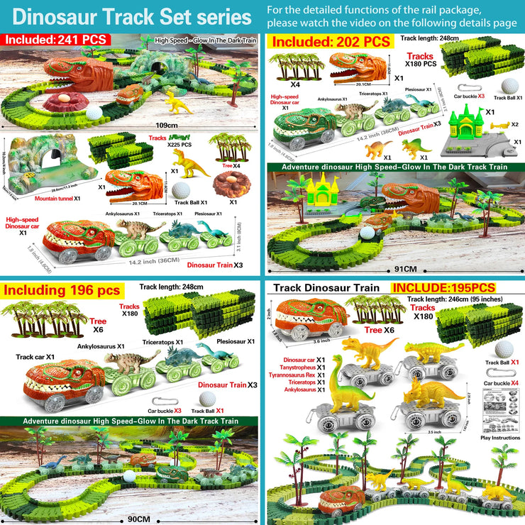 Dinosaur World Road Race Track Set – Flexible Track with Dinosaur Toys and Racing Car for Kids