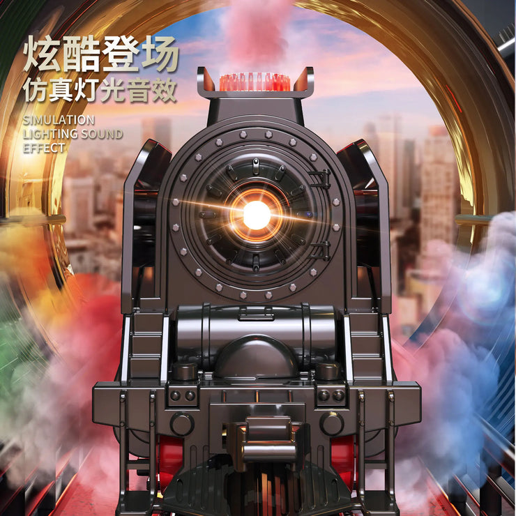 Retro Steam Train Track Set – Electric Locomotive with Smoke, Lights, Sound, Cargo Cars & Tracks for Kids