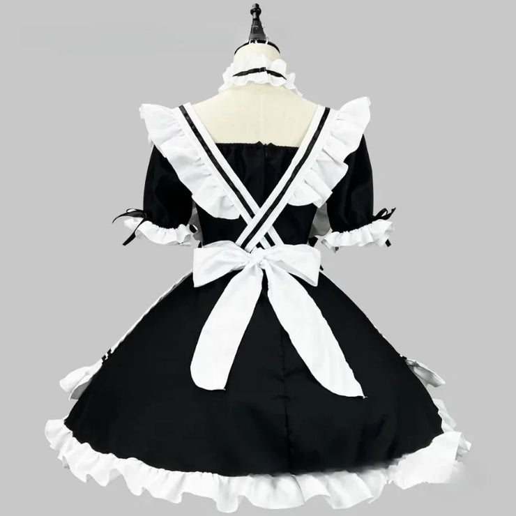 Black and White Lolita Maid Costume – Cute French Apron Dress Uniform for Cafe, Parties, and Cosplay