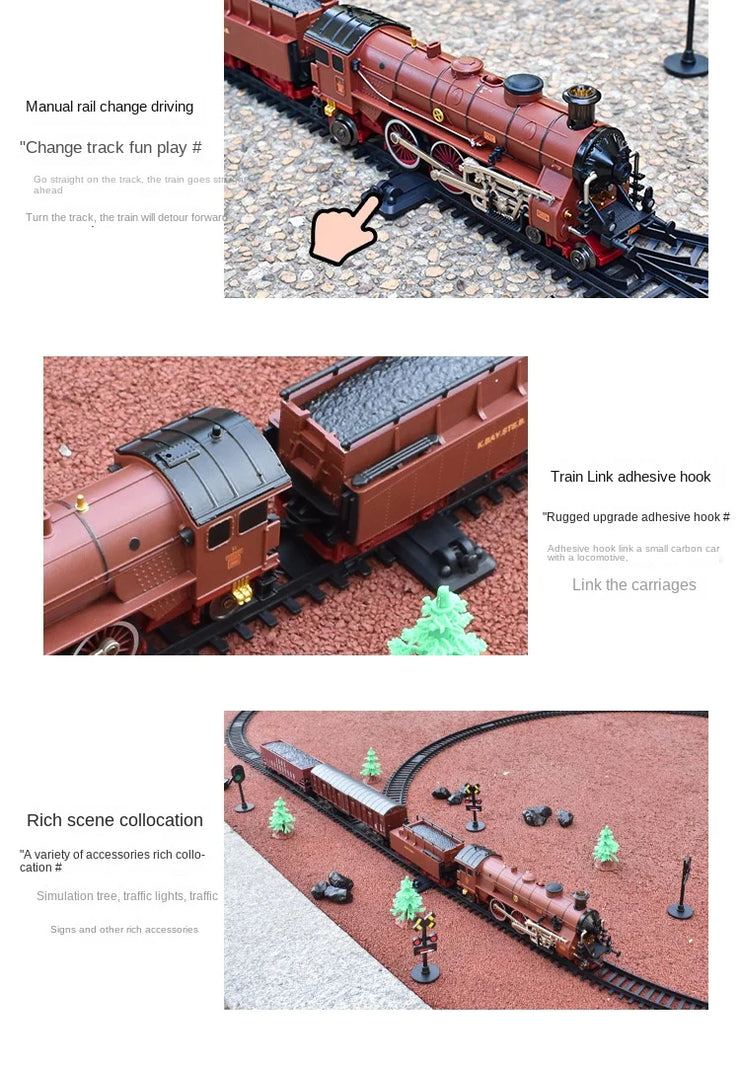 Classic Electric Train Set – Retro Steam Locomotive with Alloy Engine and Tracks for Kids