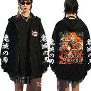 Demon Slayer Anime Zip Jacket Rengoku Kyoujurou Print Hooded Men Casual Zip Hoodies Plus Size Pullover Harajuku Male Sweatshirt