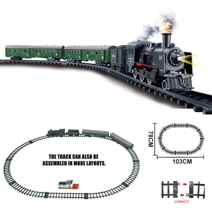 Electric Classic Passenger Train Set – Battery-Operated Steam Locomotive with Smoke and Sound Simulation