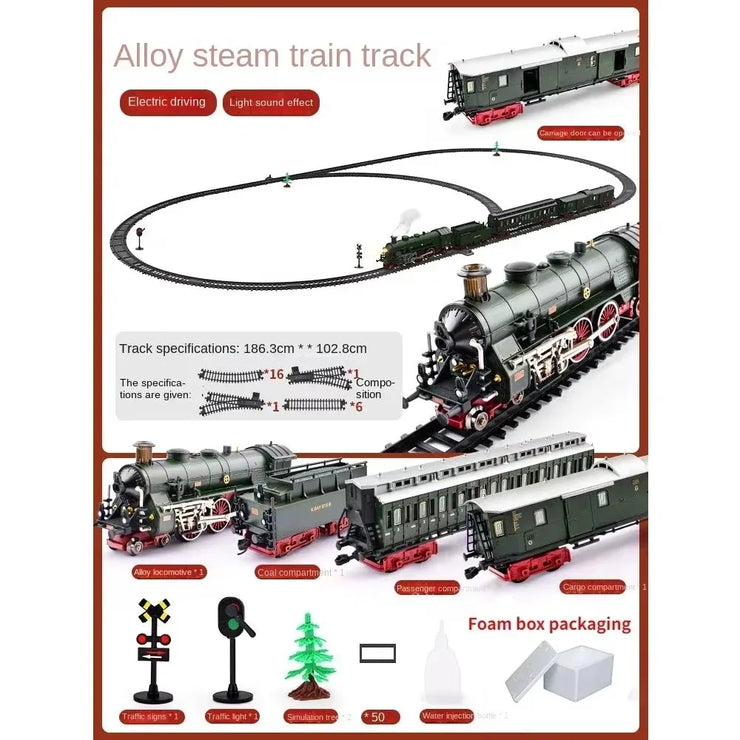 Classic Electric Train Set – Retro Steam Locomotive with Alloy Engine and Tracks for Kids