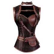 Steampunk Corsets for Women Gothic Corset Bustier Zipper Plus Size Vintage Faux Leather Corset Top Brown Plus Sizes
